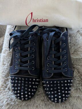 Christian Louboutin Spiked Sneakers • Blue Suede • Red Bottoms